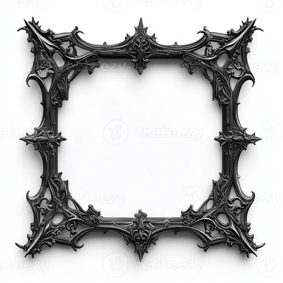 Ornate black picture frame with intricate detailing and a blank center for artwork photo