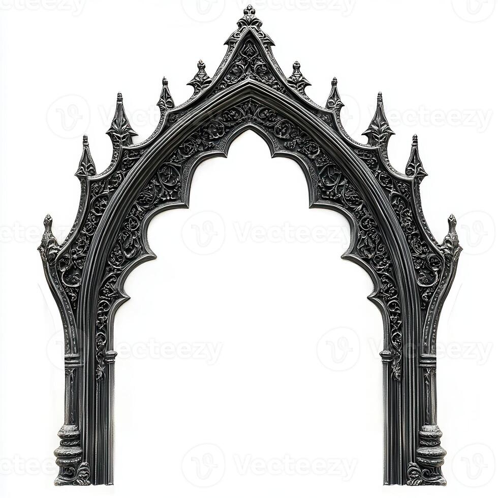 Ornate gothic archway frame with intricate detailing and pointed design photo