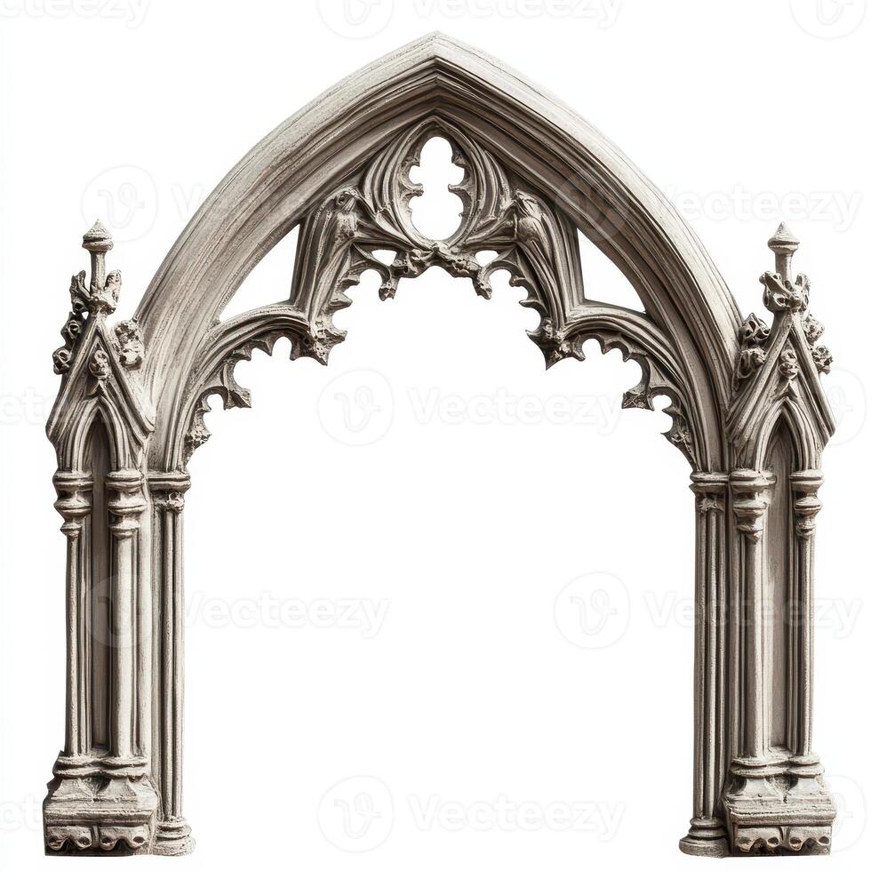 A decorative Gothic archway with intricate carvings and pointed design photo