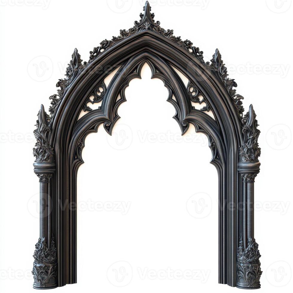 Ornate Gothic archway with intricate carvings and details photo