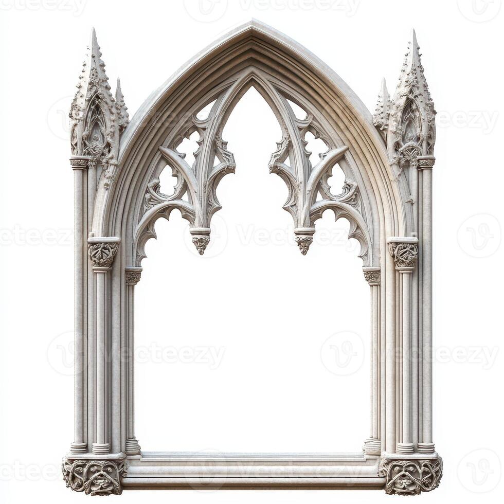 A detailed Gothic-style architectural window frame with intricate designs photo