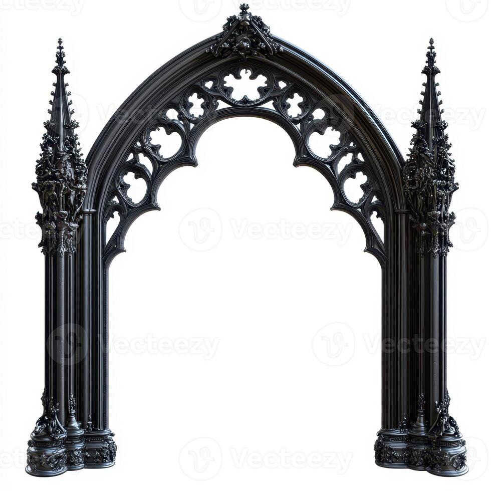 A gothic-style archway featuring intricate designs and spires, suitable for architectural use photo