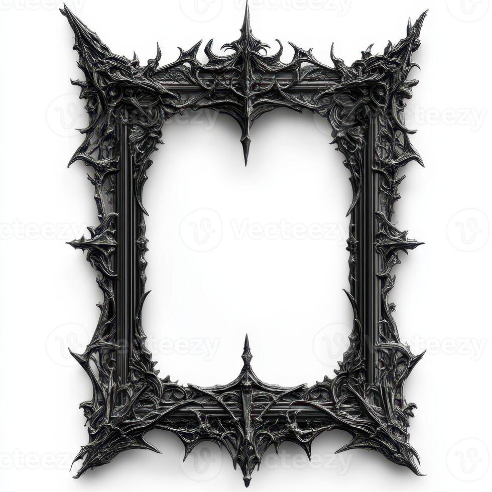 Ornate black frame with intricate, spiky designs, suitable for displaying artwork photo