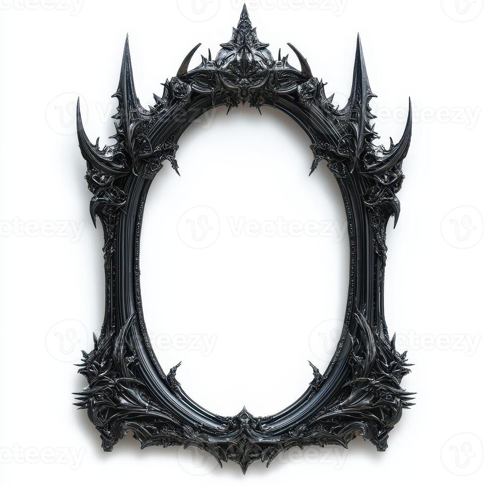 A decorative black frame with intricate, spiky designs, suitable for holding artwork or photos
