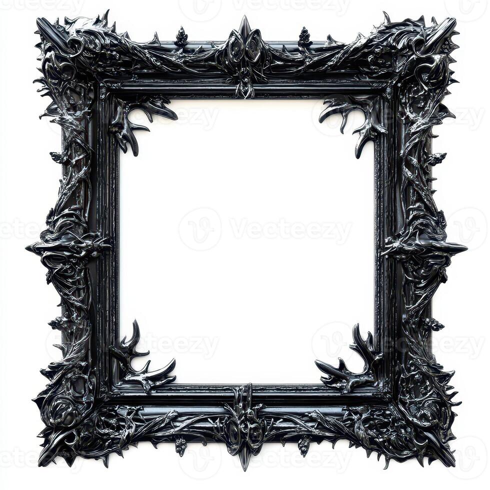 An ornate, gothic-style picture frame with intricate detailing, empty and ready for art photo