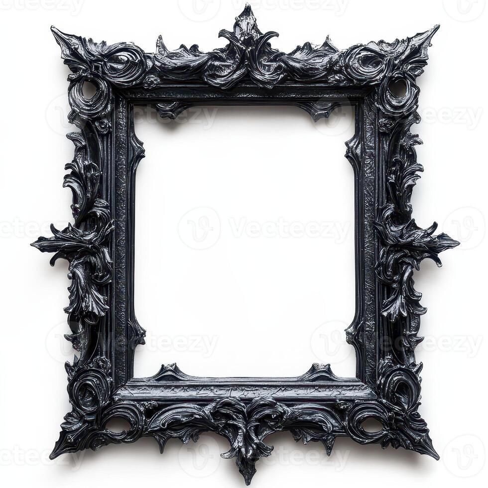 Ornate black picture frame with intricate detailing, designed to hold artwork or photograph, photo