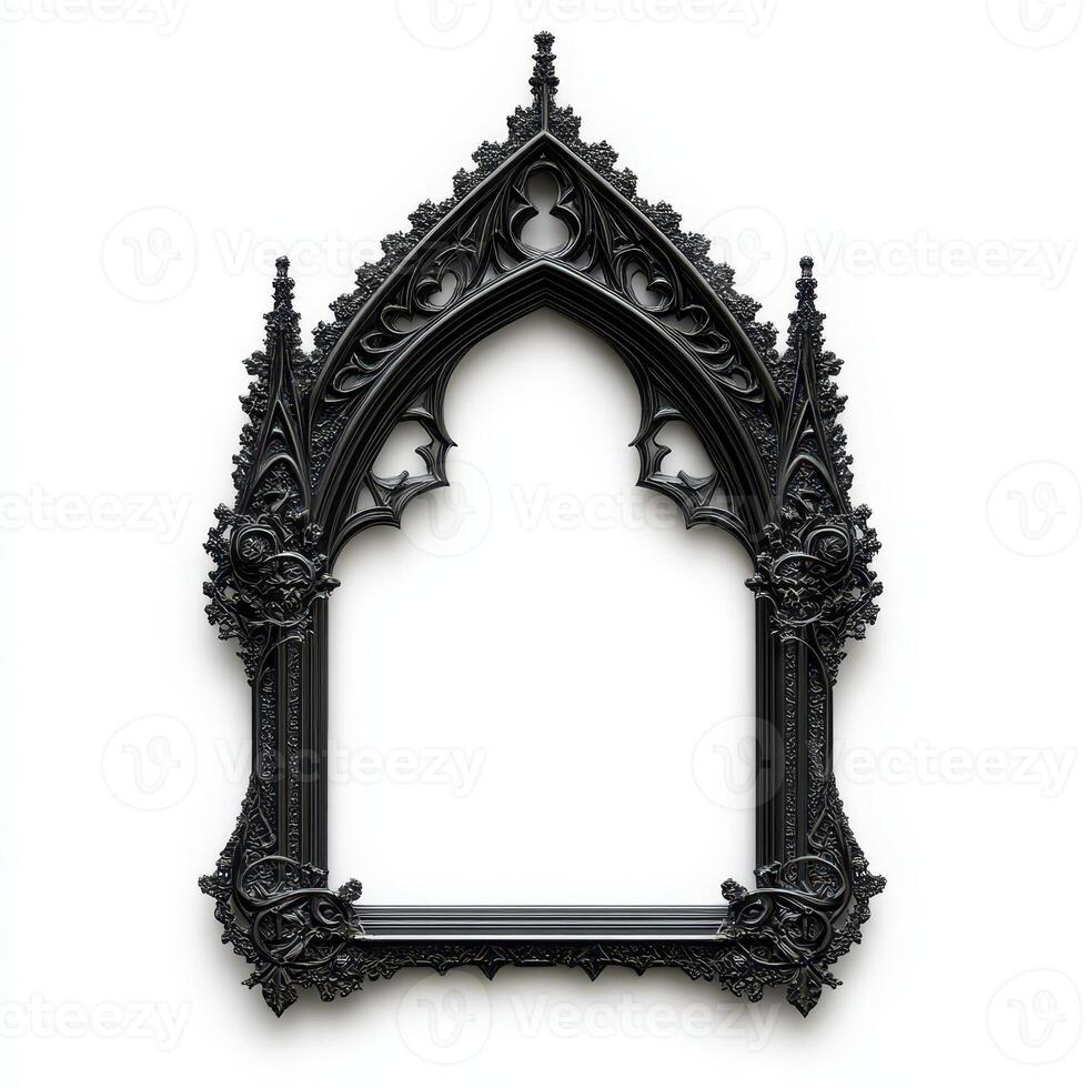 A decorative black gothic-style picture frame with intricate detailing photo