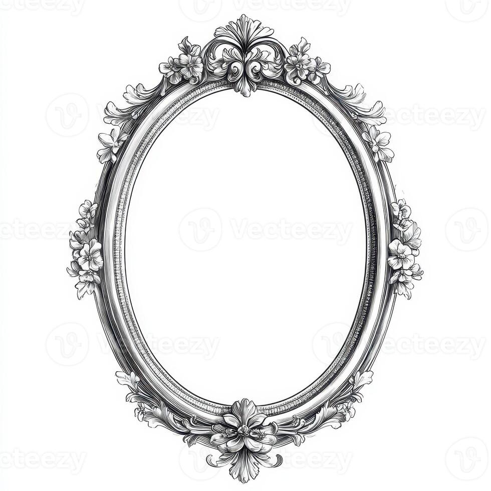 Ornate oval picture frame design, empty for customization or artwork display. photo