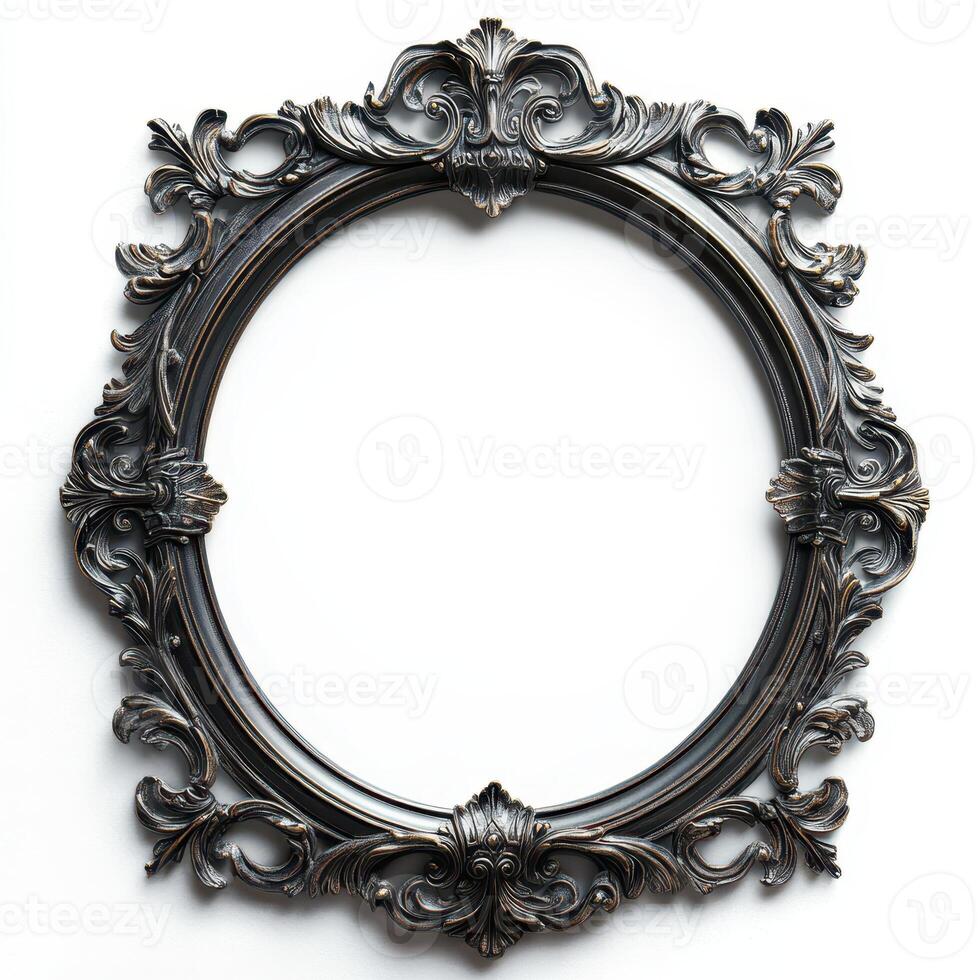 An ornate, vintage-style picture frame with intricate detailing, empty for artwork display. photo