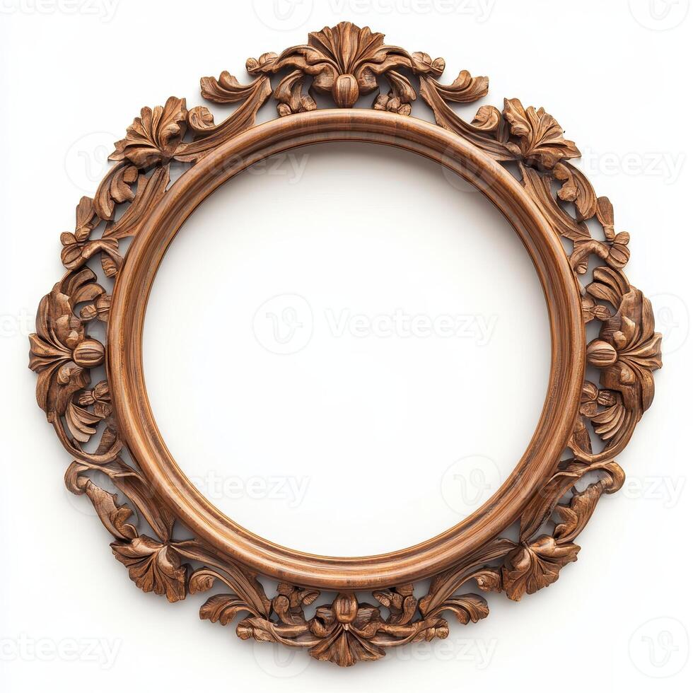Ornate circular frame with floral design, suitable for displaying artwork or photographs. photo