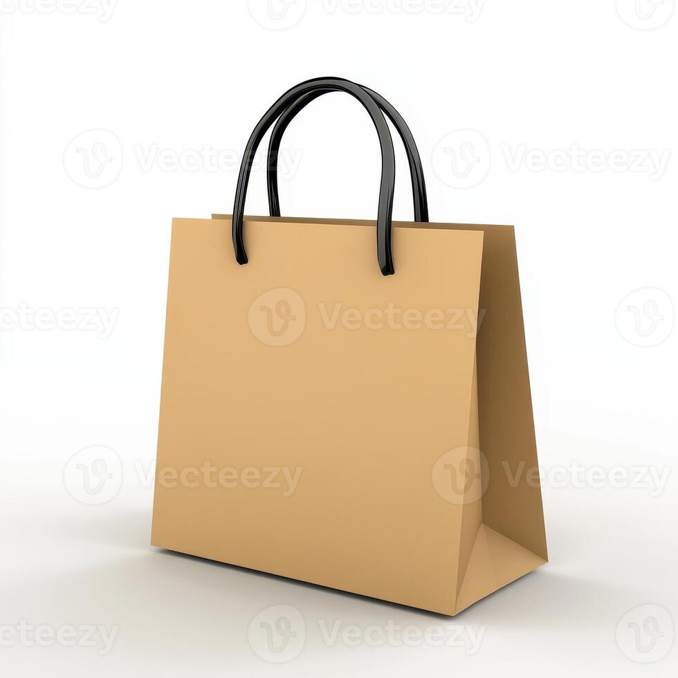 A simple brown shopping bag with black handles, designed for carrying items photo