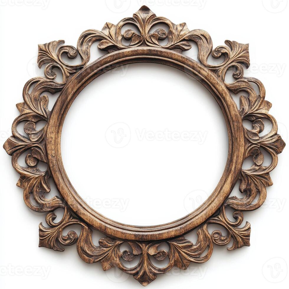 An ornate wooden picture frame with intricate carvings, designed to hold artwork or photos