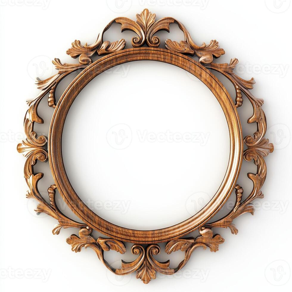 Ornate wooden picture frame with intricate leaf designs, empty for displaying artwork or photos