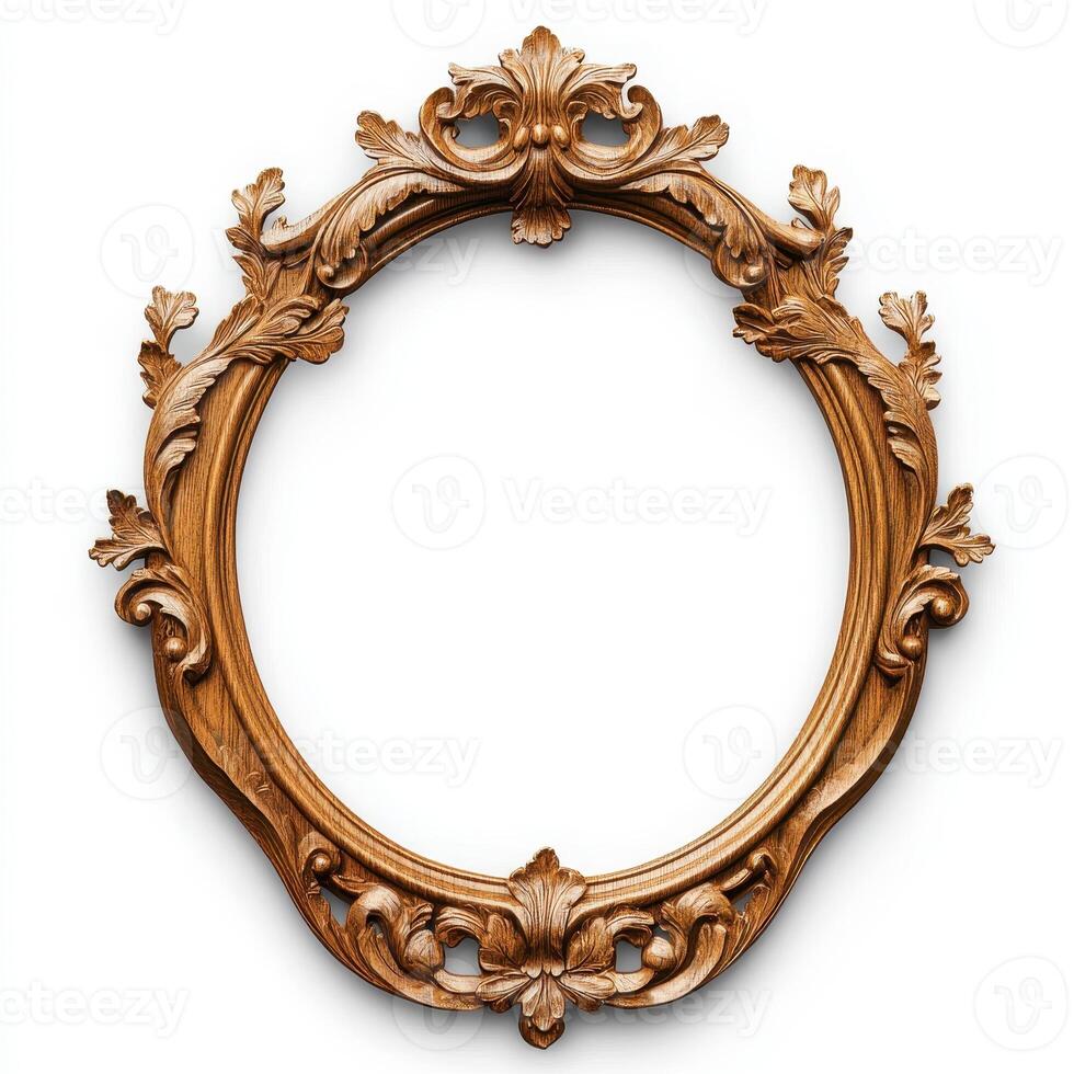 Ornate wooden frame with intricate carvings, designed for displaying artwork or photographs photo