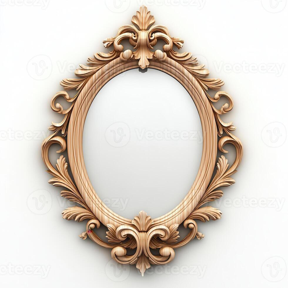 An ornate, vintage-style mirror with a decorative frame, reflecting its surroundings photo