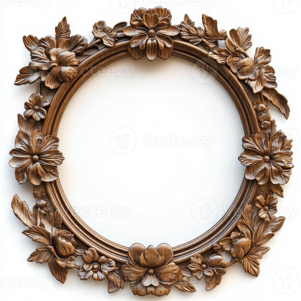 Ornate wooden frame adorned with floral carvings, designed for displaying artwork or photos