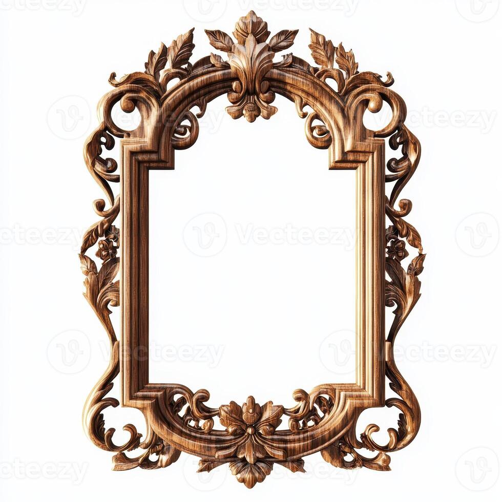 Ornate wooden picture frame with intricate carvings, designed for displaying artwork or photos