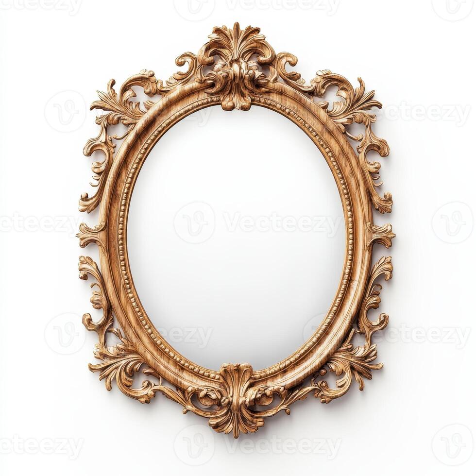 An ornate golden mirror frame with intricate detailing, designed for reflection and decoration. photo