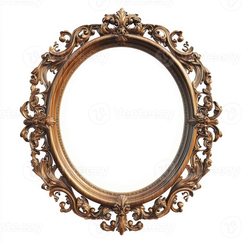 Ornate oval mirror with intricate floral and scroll designs, ideal for decoration. photo