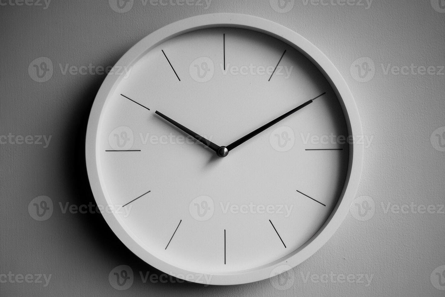 A minimalist wall clock displaying the time with a simple design in black and white. photo