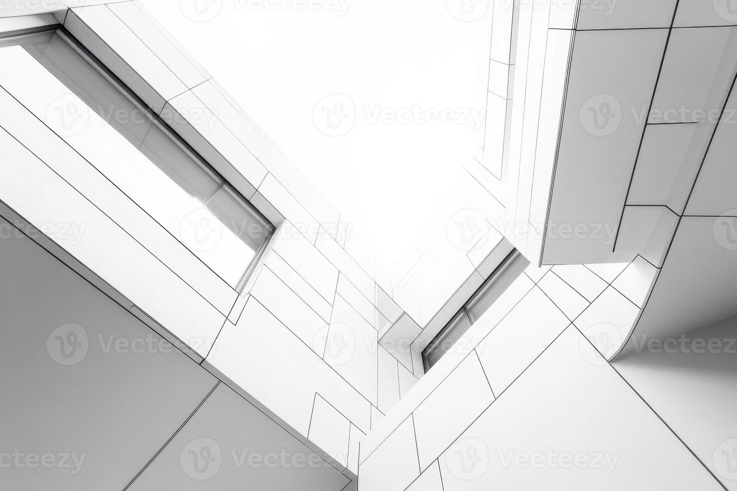 A minimalist architectural design with sharp angles and light-filled spaces. photo
