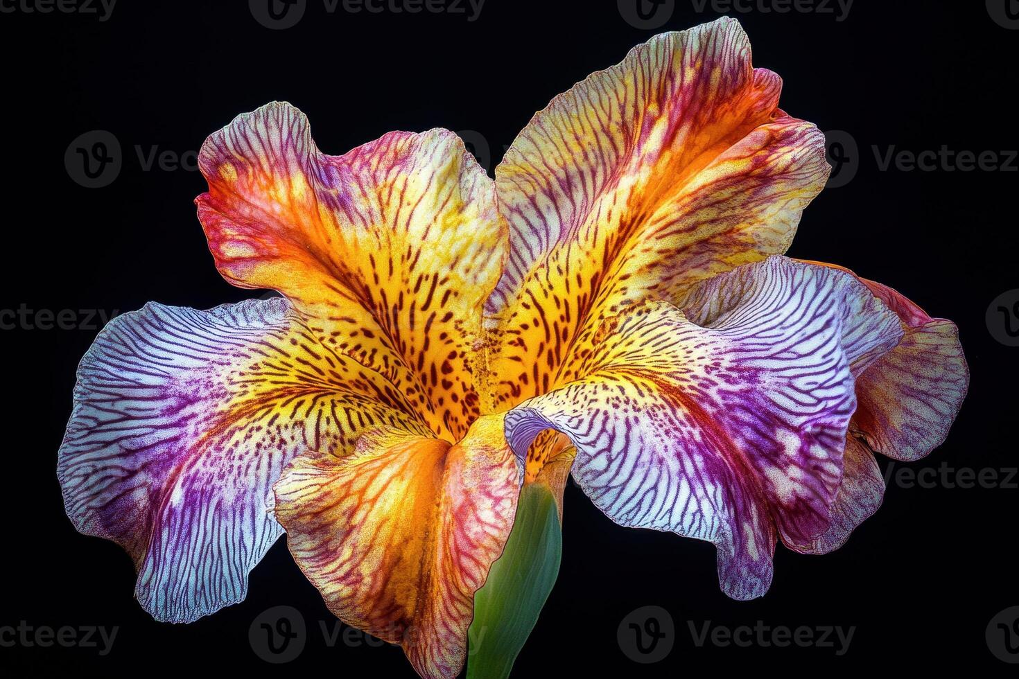 A vibrant close-up of a multicolored flower with intricate patterns and textures photo