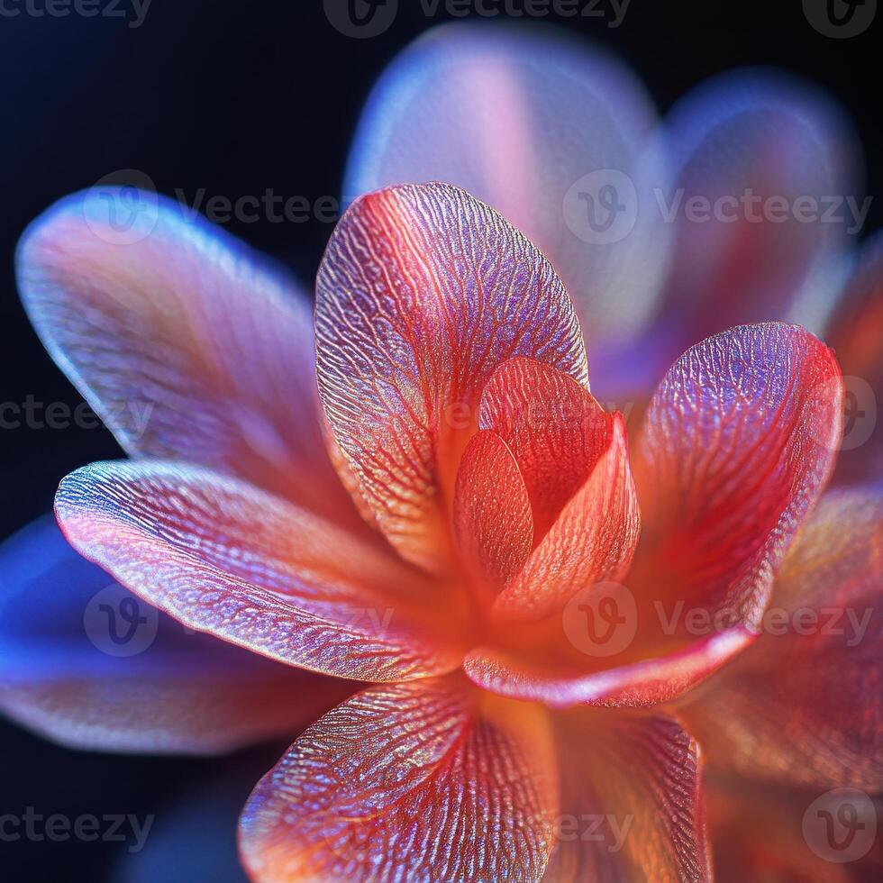 A close-up of a vibrant, multicolored flower with intricate petal textures photo