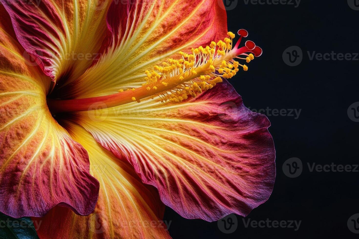 A close-up of a vibrant hibiscus flower showcasing its intricate petals and stamen photo