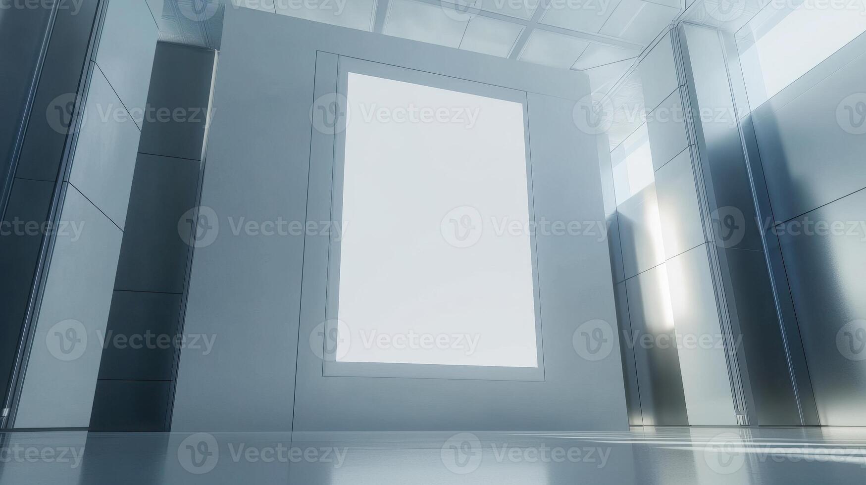 A modern, minimalistic interior featuring a large blank frame in a sleek environment. photo