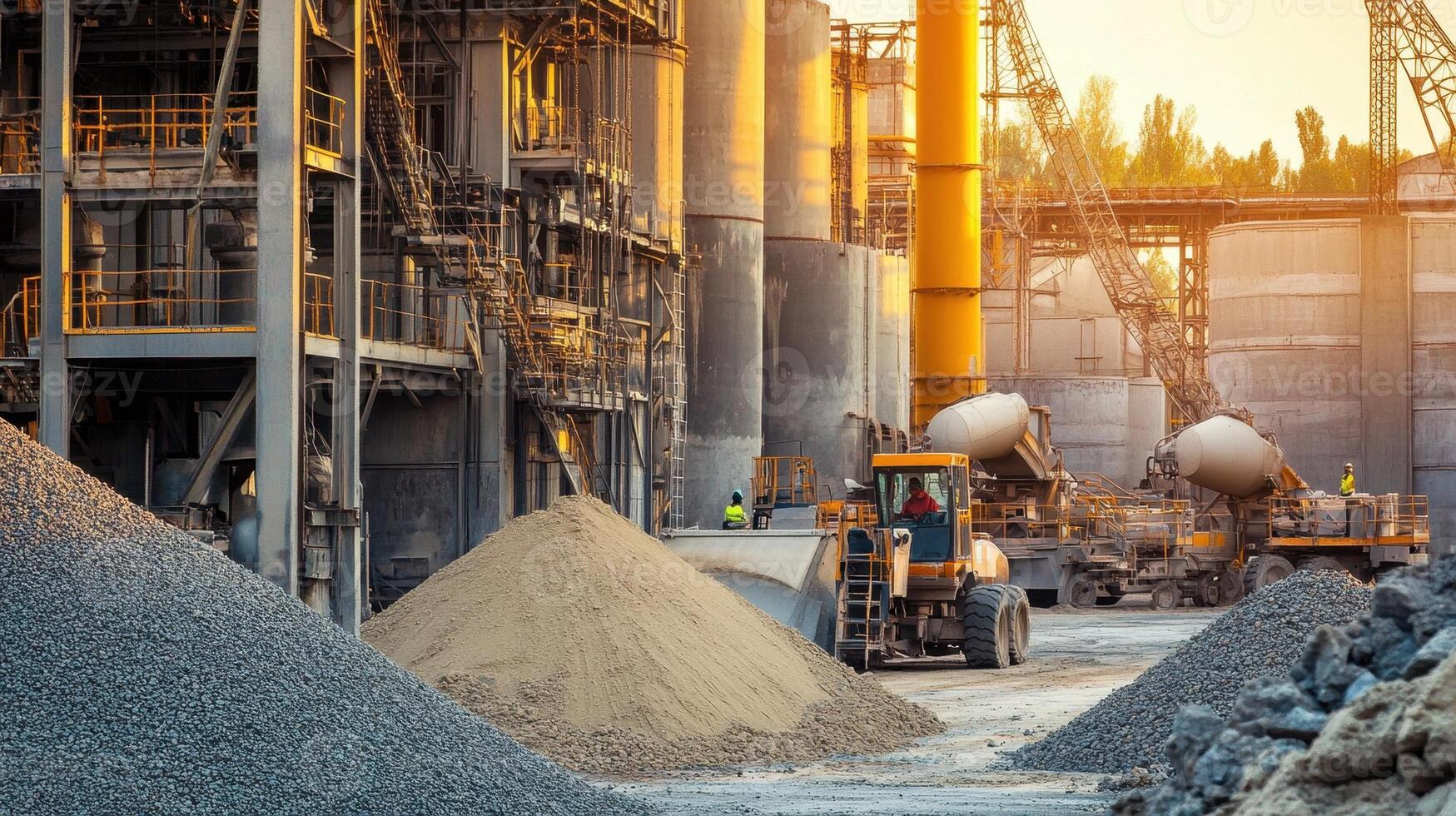 Industrial site with machinery and materials for construction. photo