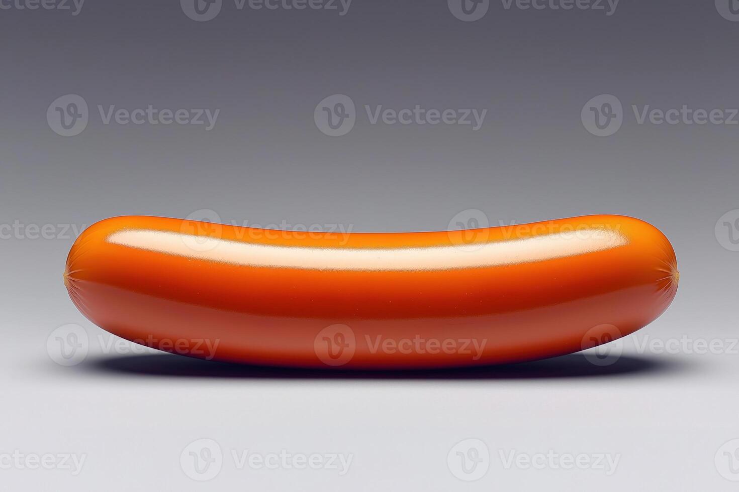 Glossy sausage on smooth surface, highlighting its vibrant color and sleek design photo