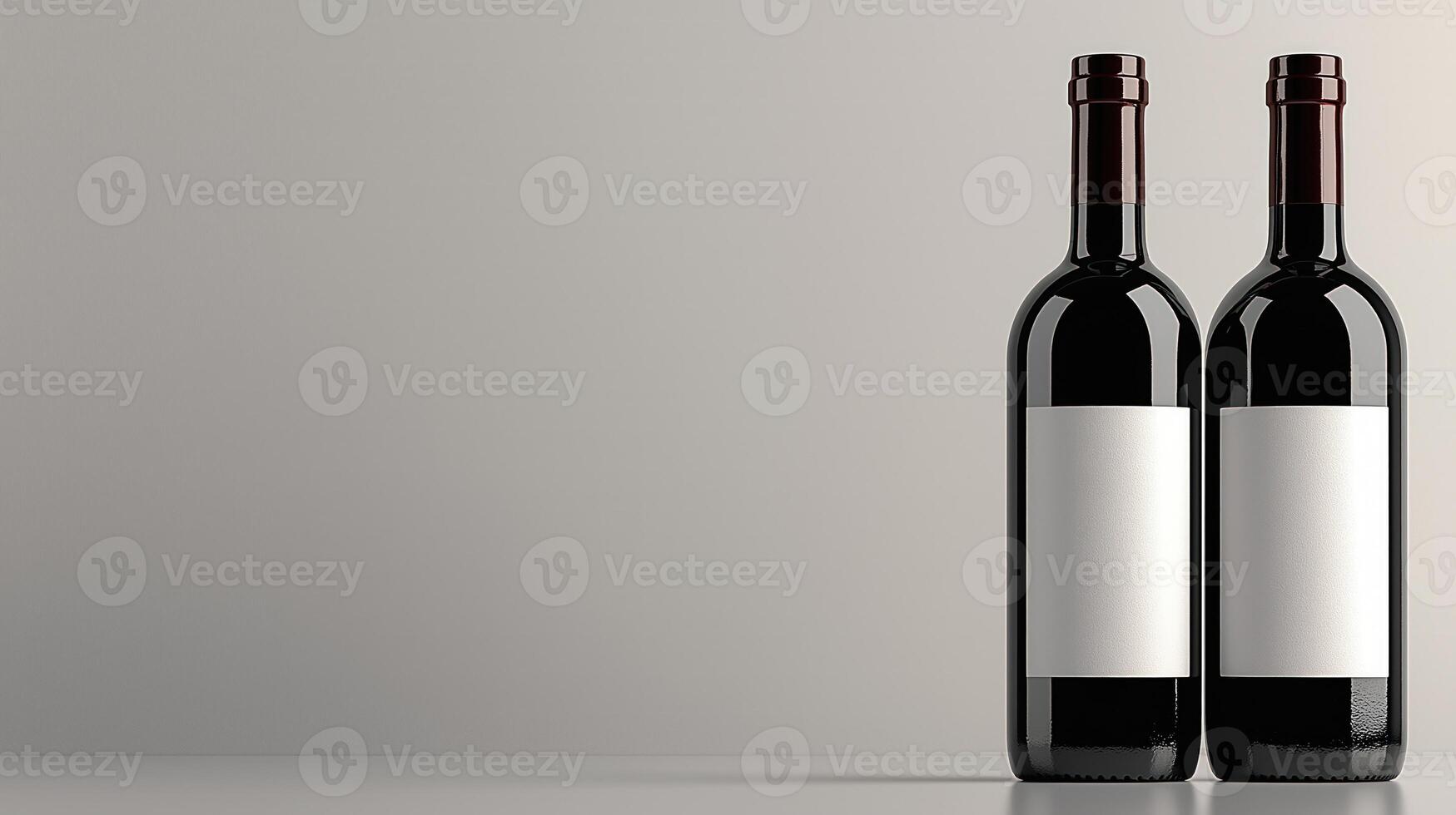 Red wine bottles with blank labels on minimalist background, with copy space photo