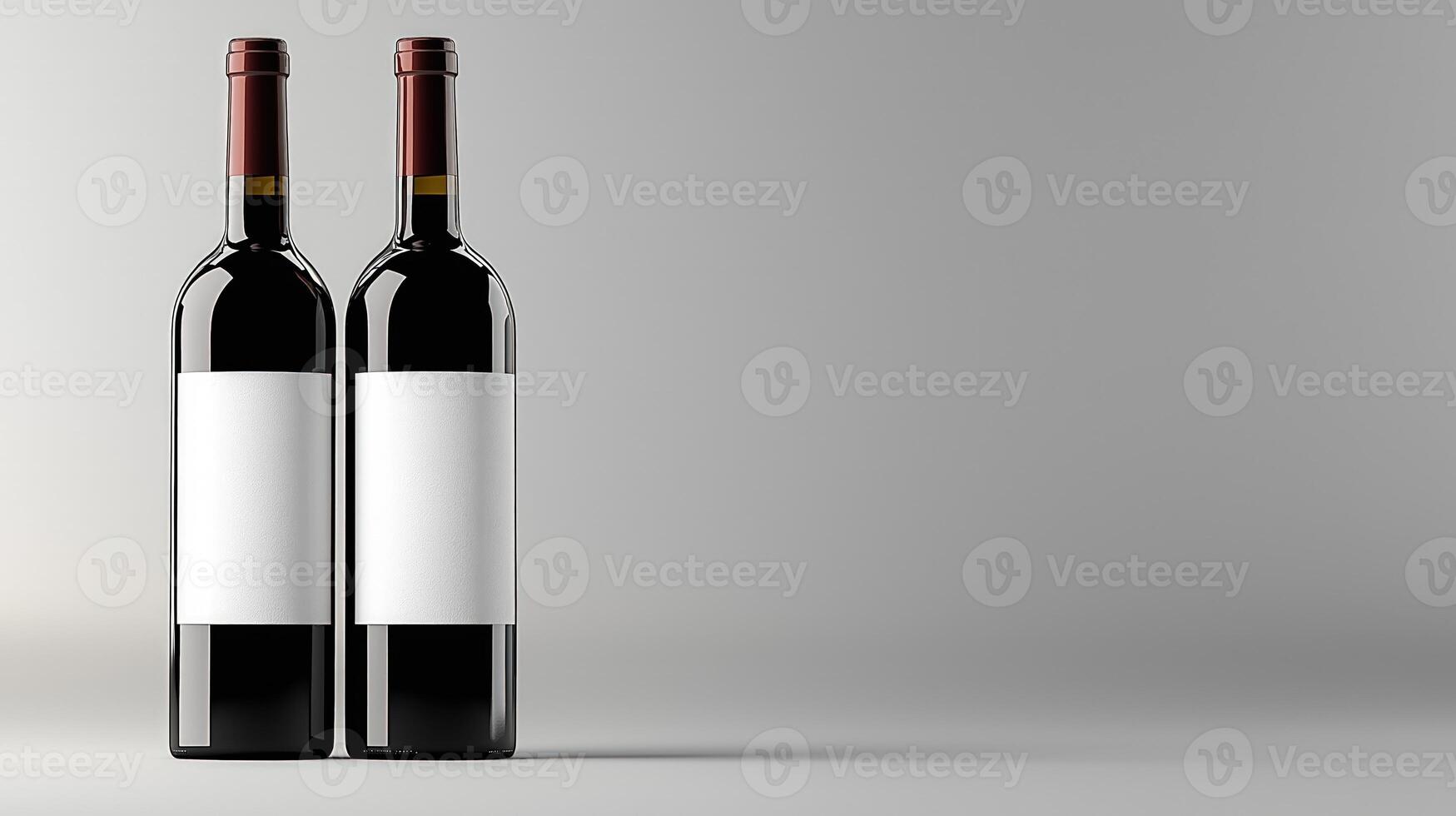 Red wine bottles with blank labels on minimalist background, copy space photo