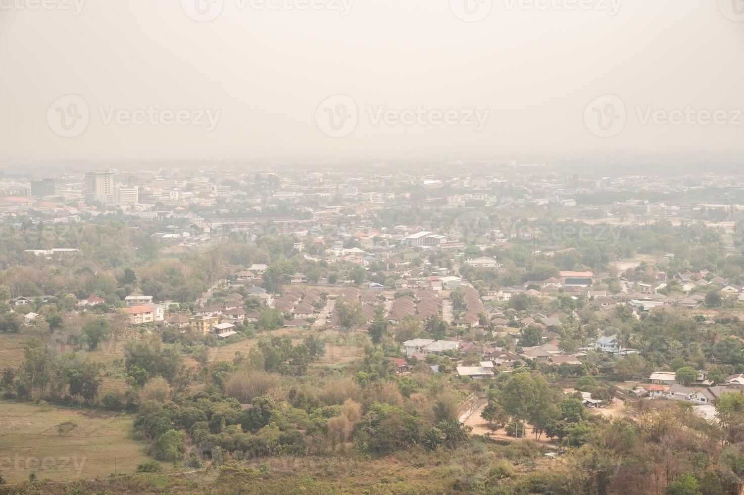An environment in Chiang Rai city covered with bad air pollution such as PM 2.5. PM2.5, A harmful thing is toxic air pollution. photo