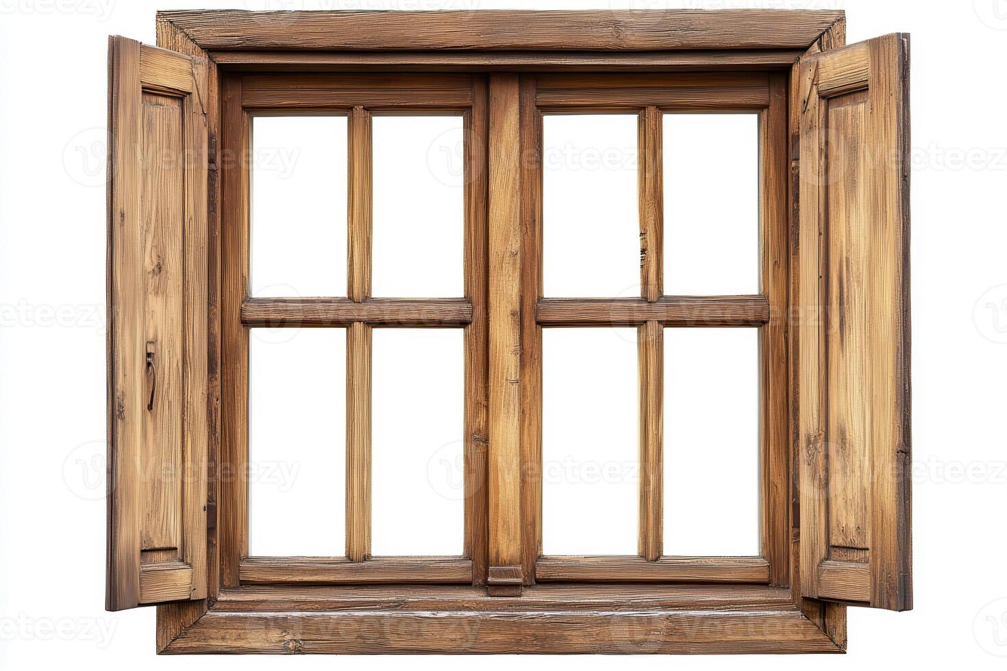 wooden window frame isolated on white background photo