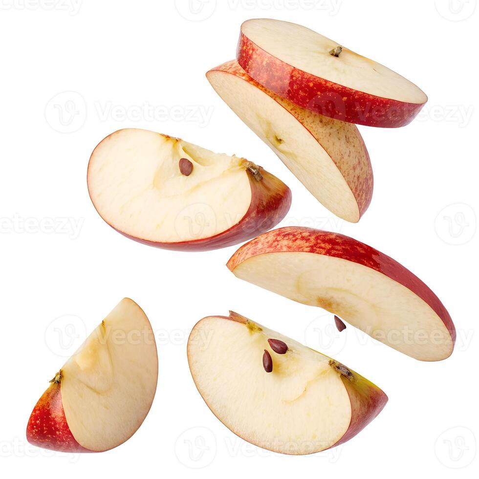 Several slices of apple are cut into pieces photo