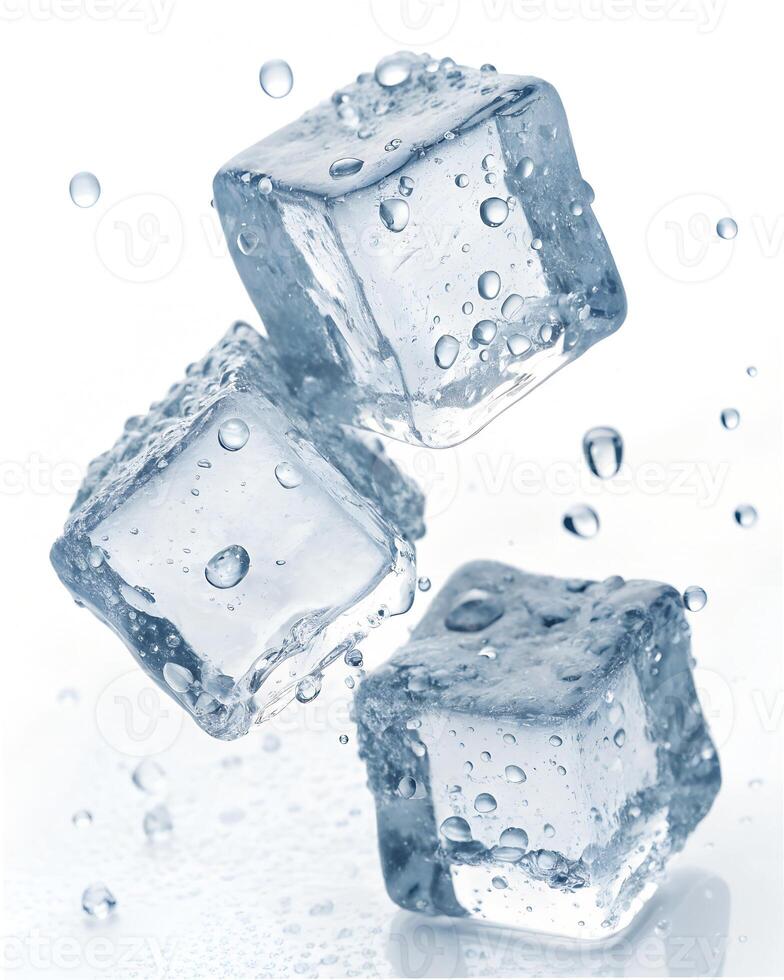 Three ice cubes are shown in the air photo