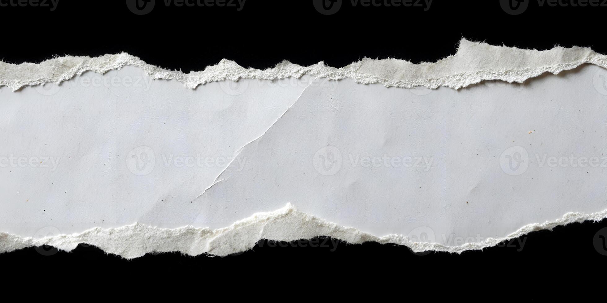 Torn Paper Edge in Center isolated on Black. photo