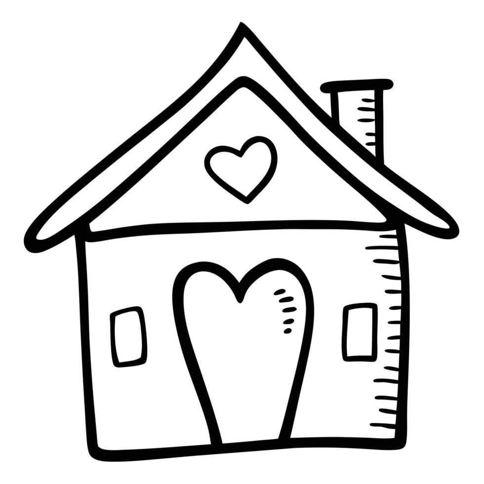 Hand Drawn Outline Of A Cute House With Heart Shapes vector