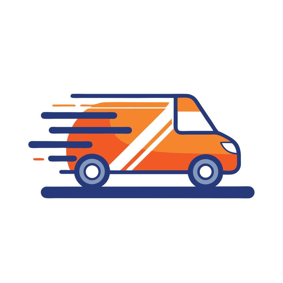 Fast Delivery Van Orange And Blue Express Service Illustration Design vector