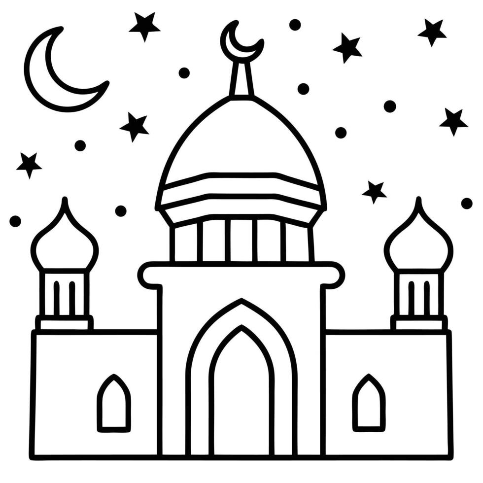 Minimalist Mosque Illustration With Moon And Stars Ramadan Kareem Design vector
