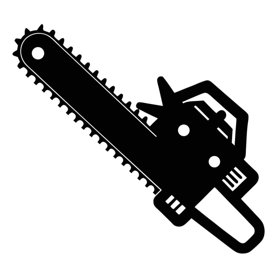 Black And White Chainsaw Illustration Icon Minimalistic Design Power Tool vector