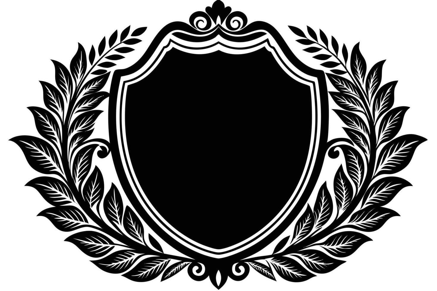 Decorative Black And White Shield With Laurel Wreath And Ornamental Details vector