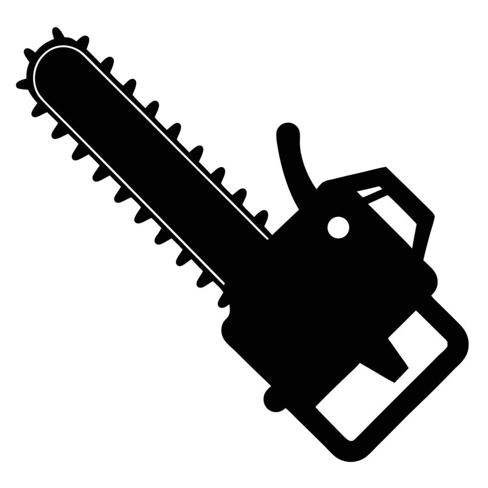 Black Silhouette Illustration Of A Chainsaw Against A White Background Image vector