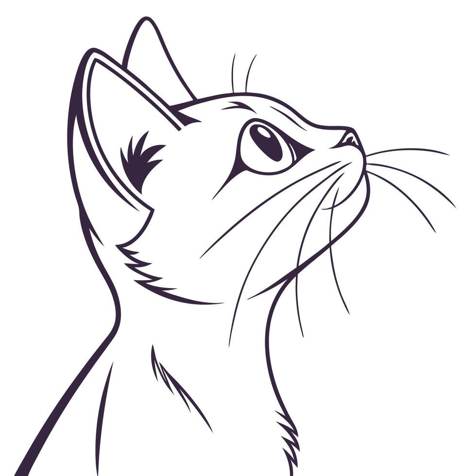 Line Art Illustration Of A Cat Looking Upward On A White Background vector