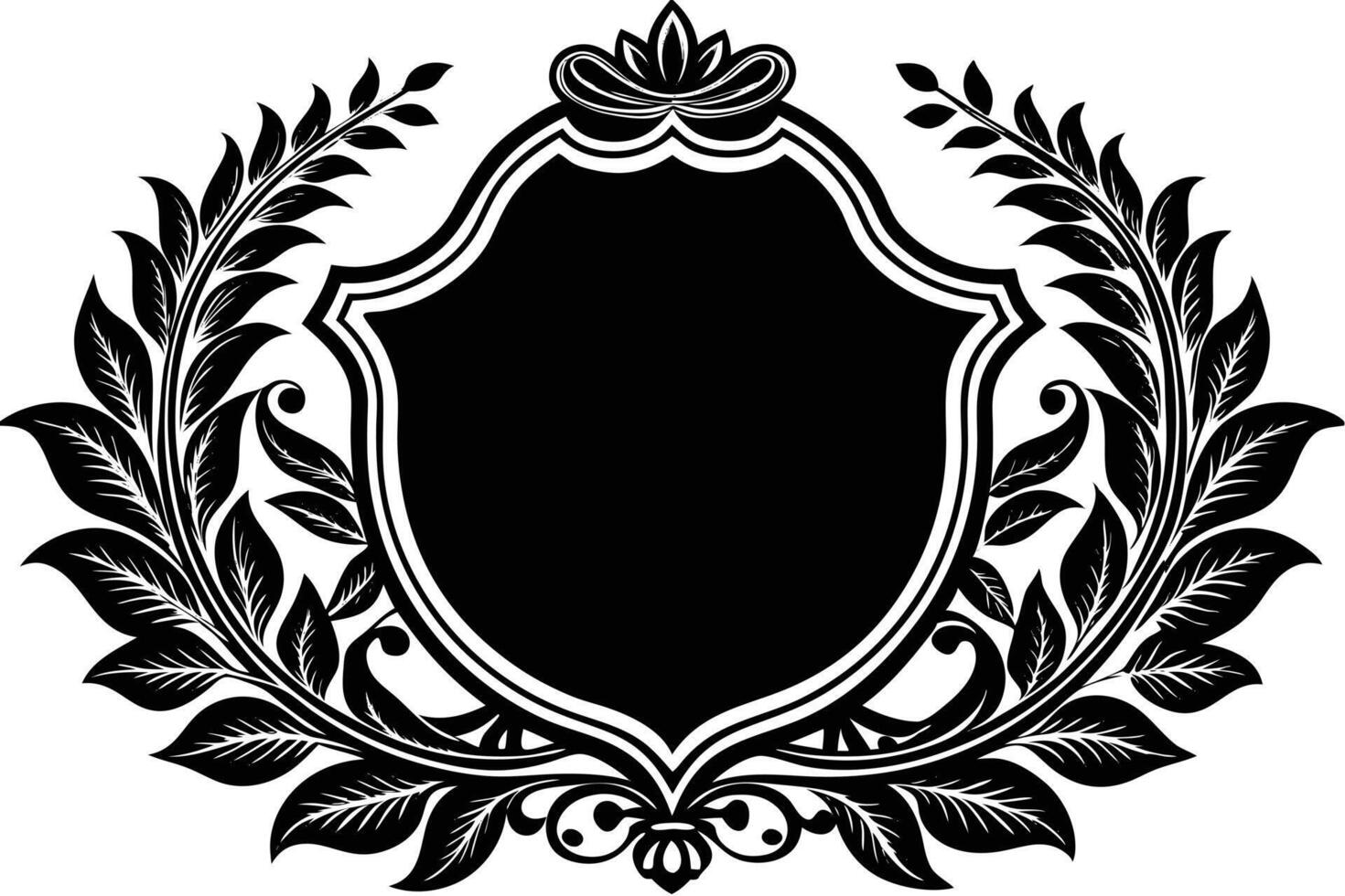 Elegant Black Shield Emblem With Leafy Laurel Wreath For Custom Design vector