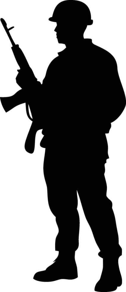 Soldier Silhouette Standing Guard With Rifle At Attention Minimalist Design vector