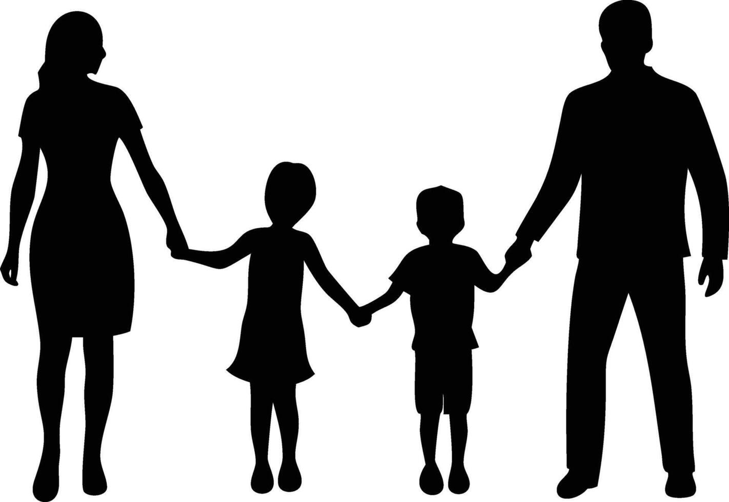 Joyful Family Silhouette Holding Hands With Two Parents And One Child vector