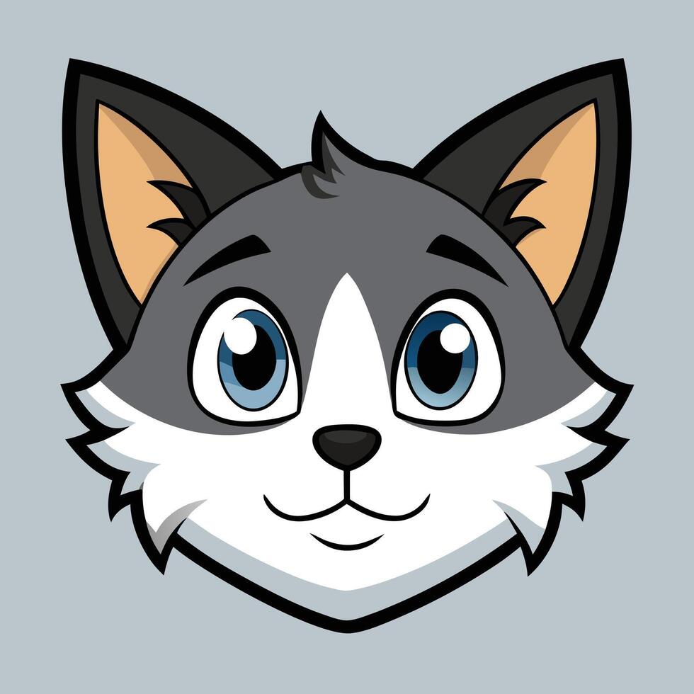 Cute Cartoon Wolf Face Illustration Head Mascot Design vector