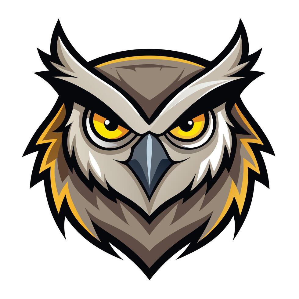 Owl Mascot Head Illustration With Sharp Lines And Yellow Eyes vector